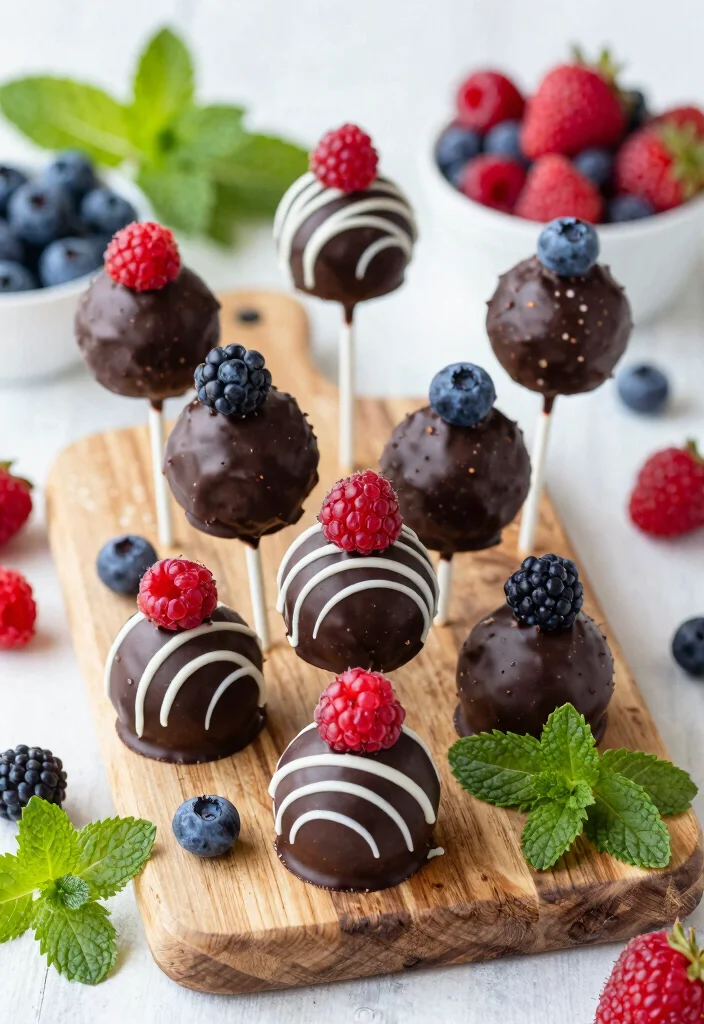 16 Black Cake Pops Ideas: Chic Bold Desserts - 5. Berry-Infused Black Cake Pops 1