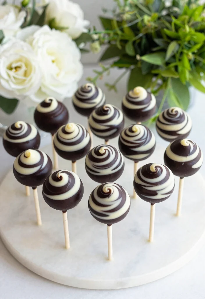 16 Black Cake Pops Ideas: Chic Bold Desserts - 8. Black and White Swirl Cake Pops 1