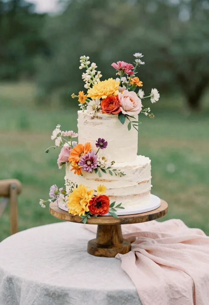 16 Cake Stand Wedding Ideas Styled Dessert Focus - 1. Whimsical Flower-Crowned Cake Stands 1