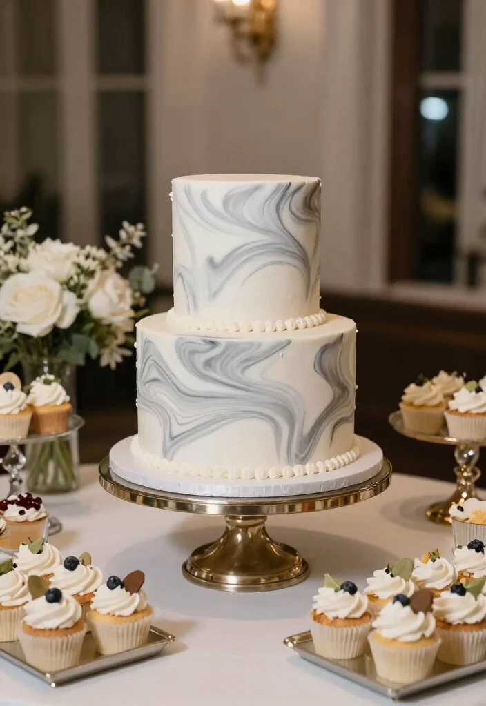 16 Cake Stand Wedding Ideas Styled Dessert Focus - 14. Marbled Design Cake Stands 1
