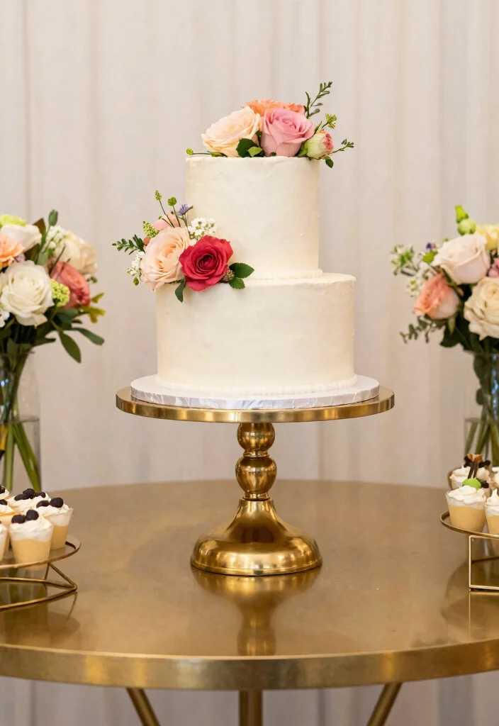 16 Cake Stand Wedding Ideas Styled Dessert Focus - 4. Metallic Elegance 1