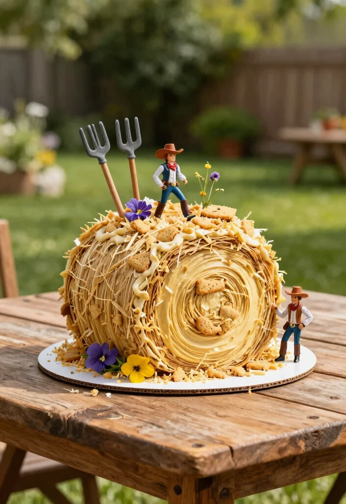 16 Cowboy Smash Cake Ideas for a Rustic Western Theme - 1. Hay Bale Delight Cake 1