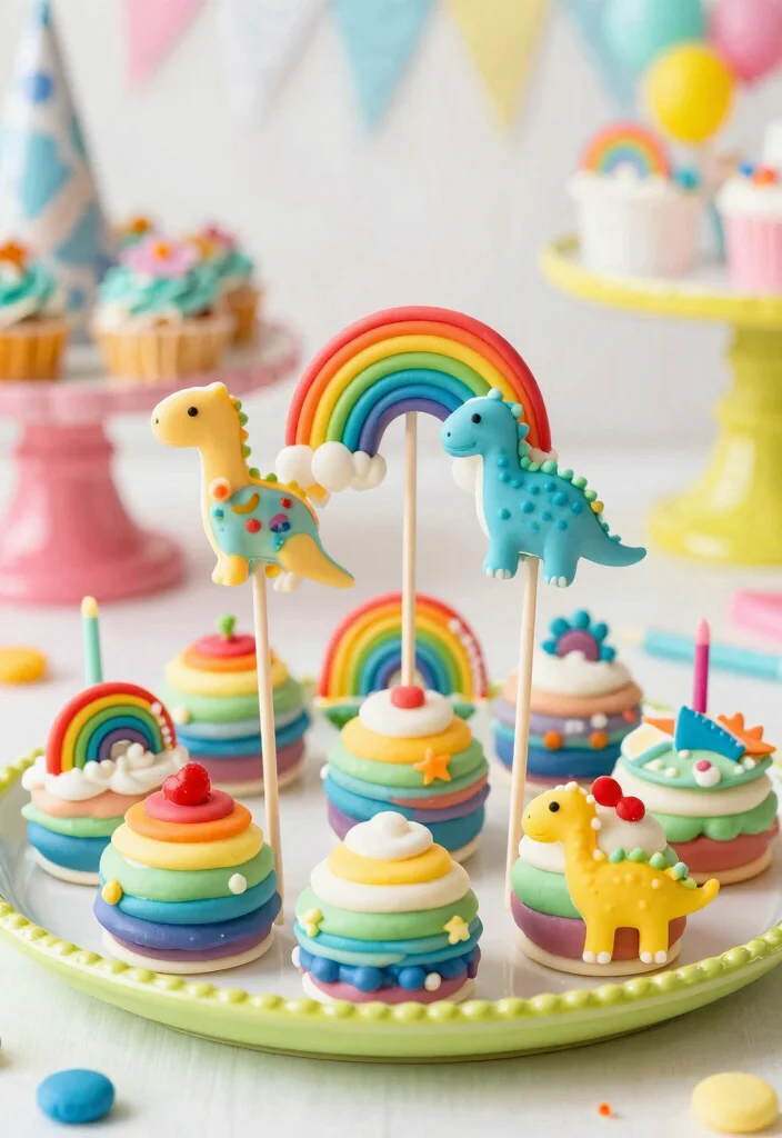 16 Dino Cake Pops Ideas Fun Prehistoric Theme - 14. Dino Rainbow Cake Pops 1