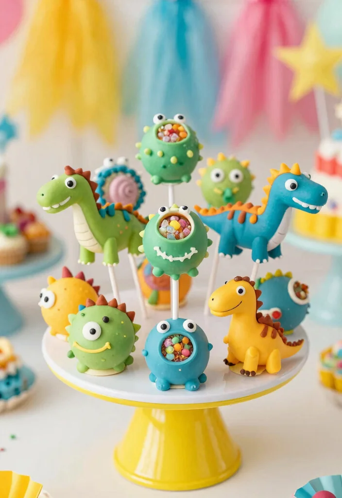16 Dino Cake Pops Ideas Fun Prehistoric Theme - 15. Dino Surprise Cake Pops 1