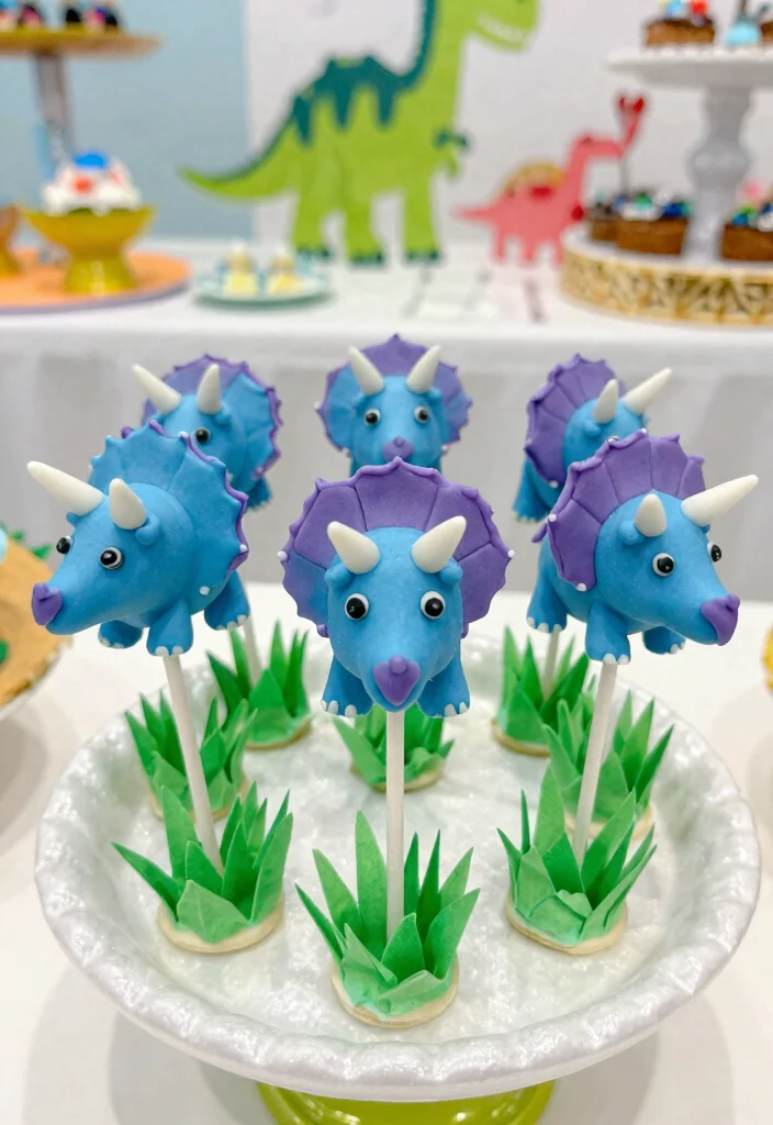 16 Dino Cake Pops Ideas Fun Prehistoric Theme - 3. Triceratops Cake Pops 1