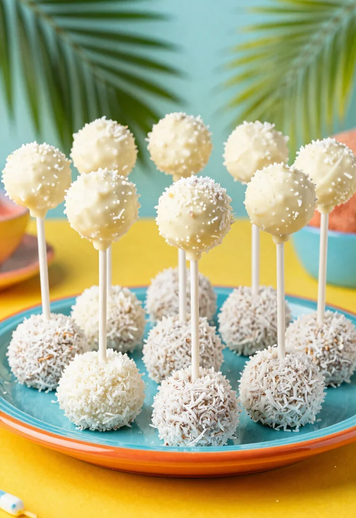 16 Flat Cake Pops Ideas Modern Minimal Style - 15. Tropical Coconut Flat Cake Pops 1