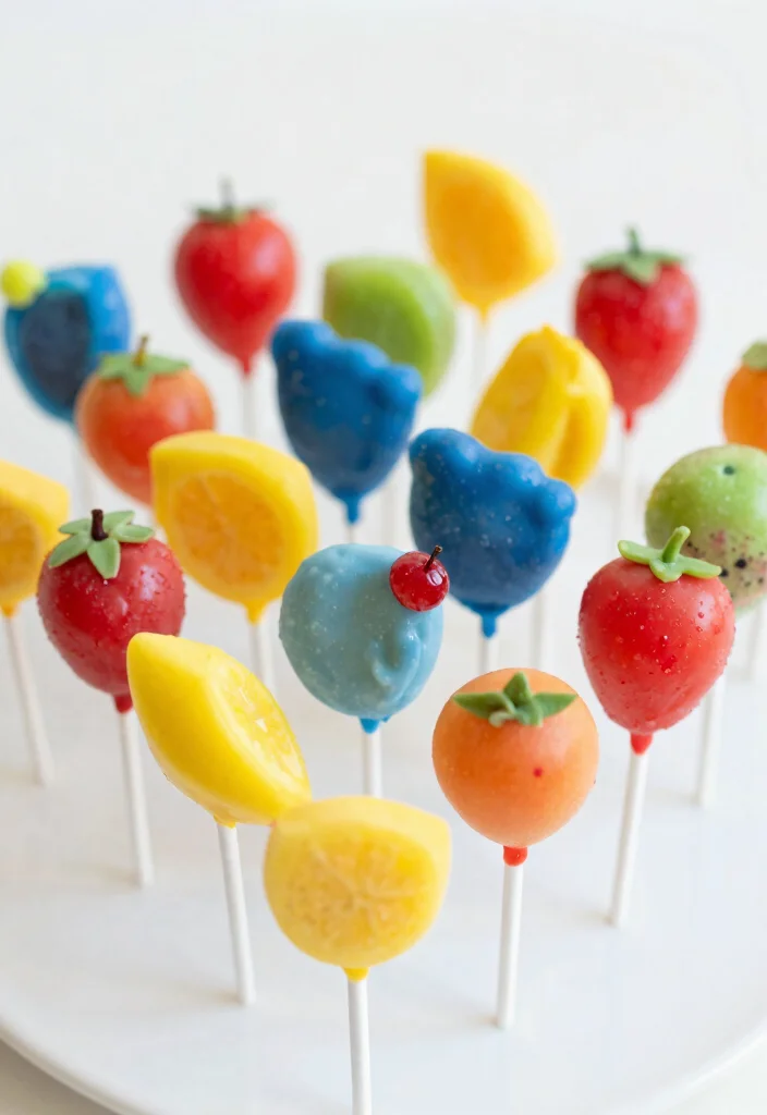 16 Flat Cake Pops Ideas Modern Minimal Style - 4. Vibrant Fruit-Inspired Flat Cake Pops 1
