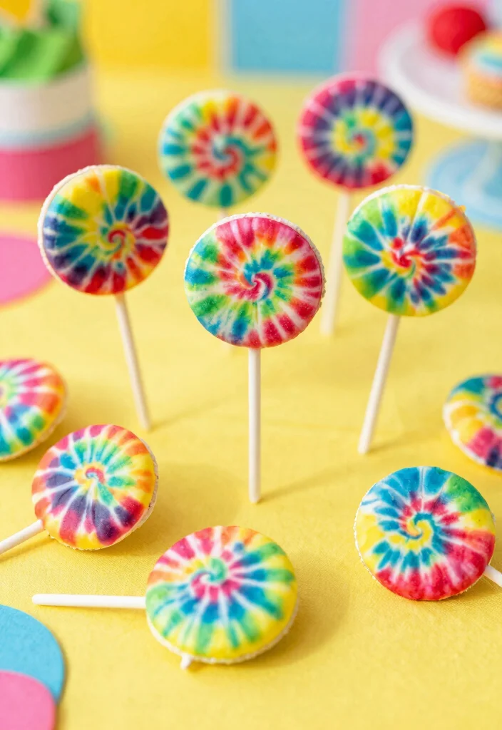 16 Flat Cake Pops Ideas Modern Minimal Style - 6. Colorful Tie-Dye Cake Pops 1