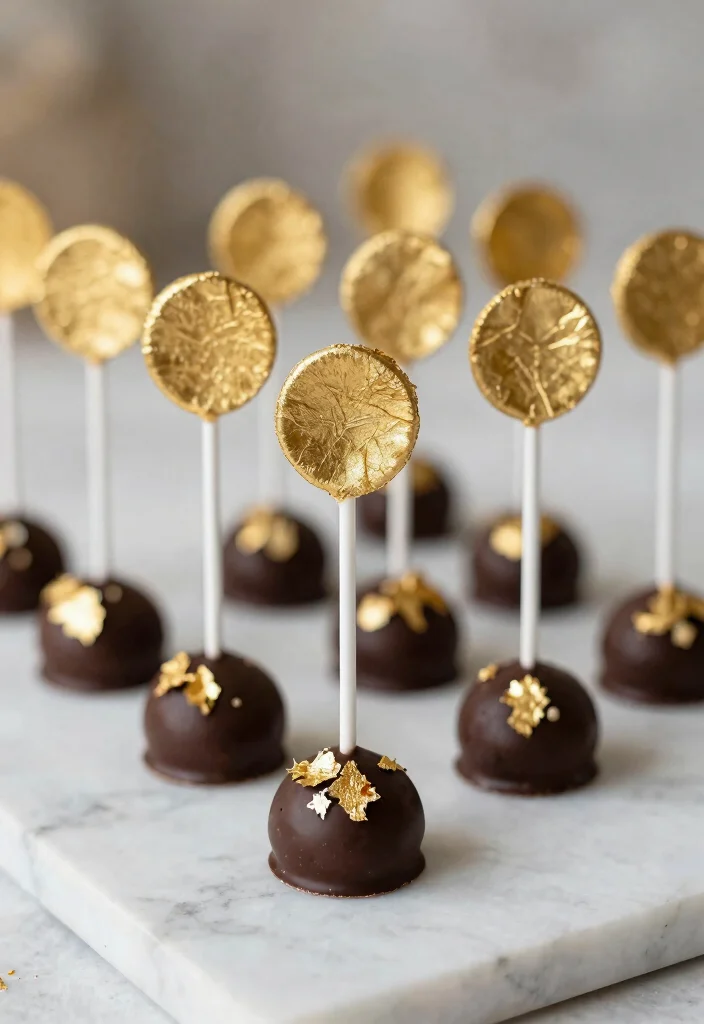 16 Flat Cake Pops Ideas Modern Minimal Style - 9. Elegant Gold Leaf Flat Cake Pops 1
