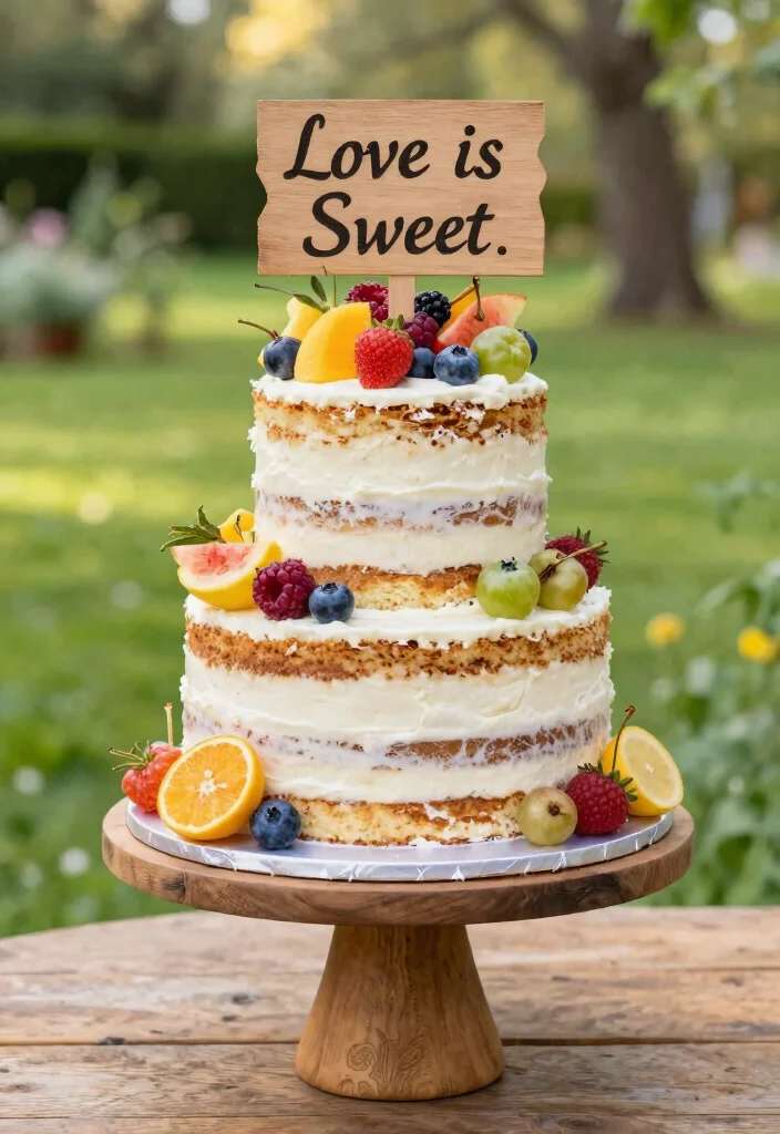 16 Just Married Wedding Cake Ideas in Simple Romantic Style - 1. Naked Cake with Seasonal Fruits 1