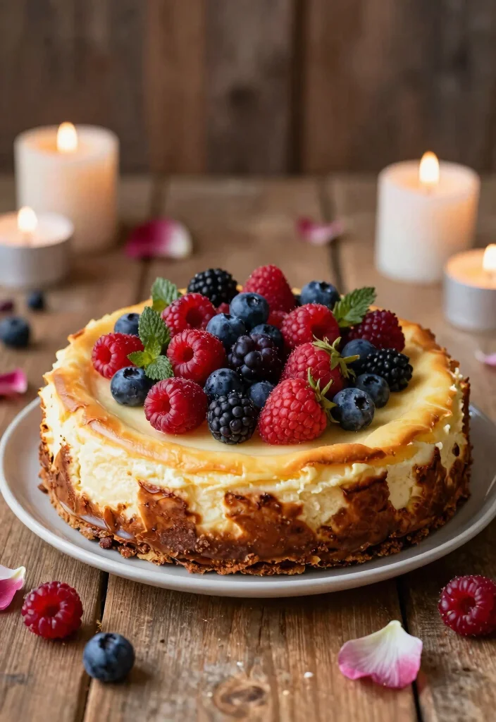 16 Just Married Wedding Cake Ideas in Simple Romantic Style - 5. Rustic Cheesecake with Fresh Berries 1