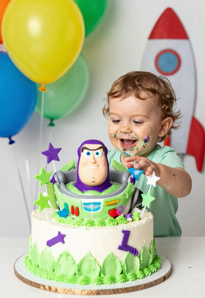 16 Toy Story Cake Smash Ideas: Colorful Character Themes - 1. Buzz Lightyear Blast-Off Cake Smash 1