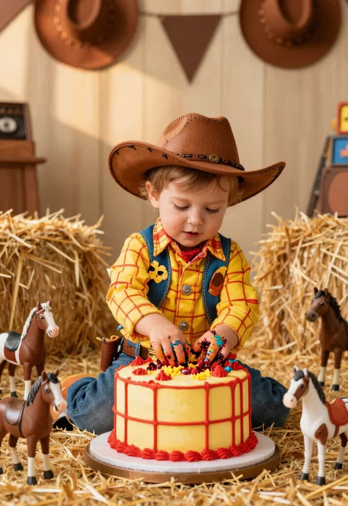 16 Toy Story Cake Smash Ideas: Colorful Character Themes - 2. Woody’s Rustic Roundup Cake Smash 1