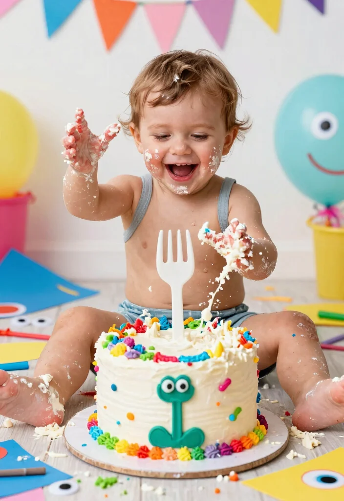 16 Toy Story Cake Smash Ideas: Colorful Character Themes - 6. Forky’s Messy Cake Smash 1