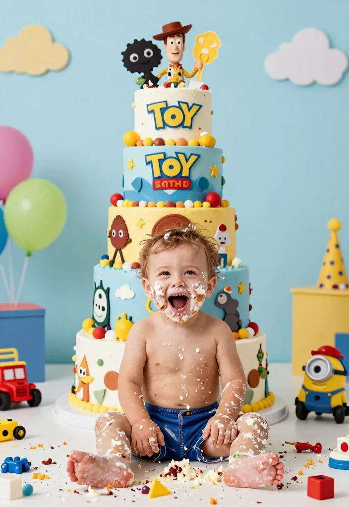 16 Toy Story Cake Smash Ideas: Colorful Character Themes - 9. The Toy Story Gang Celebration Cake Smash 1