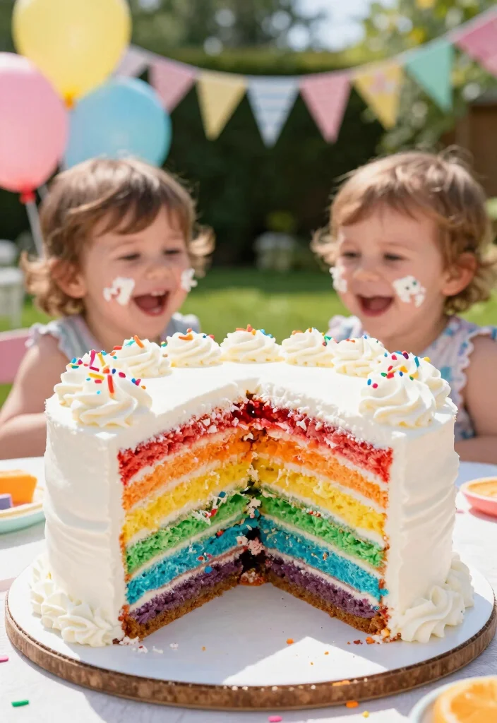 16 Twin Cake Smash Ideas Double the Cute - 1. Rainbow Explosion Cake 1