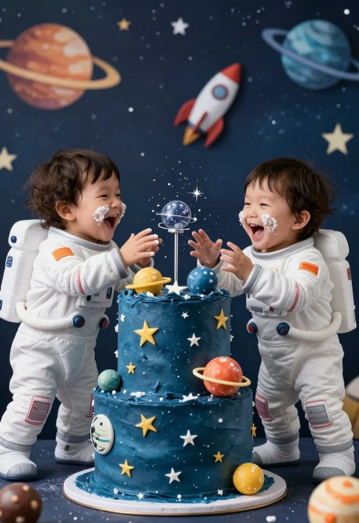 16 Twin Cake Smash Ideas Double the Cute - 7. Space Adventure 1