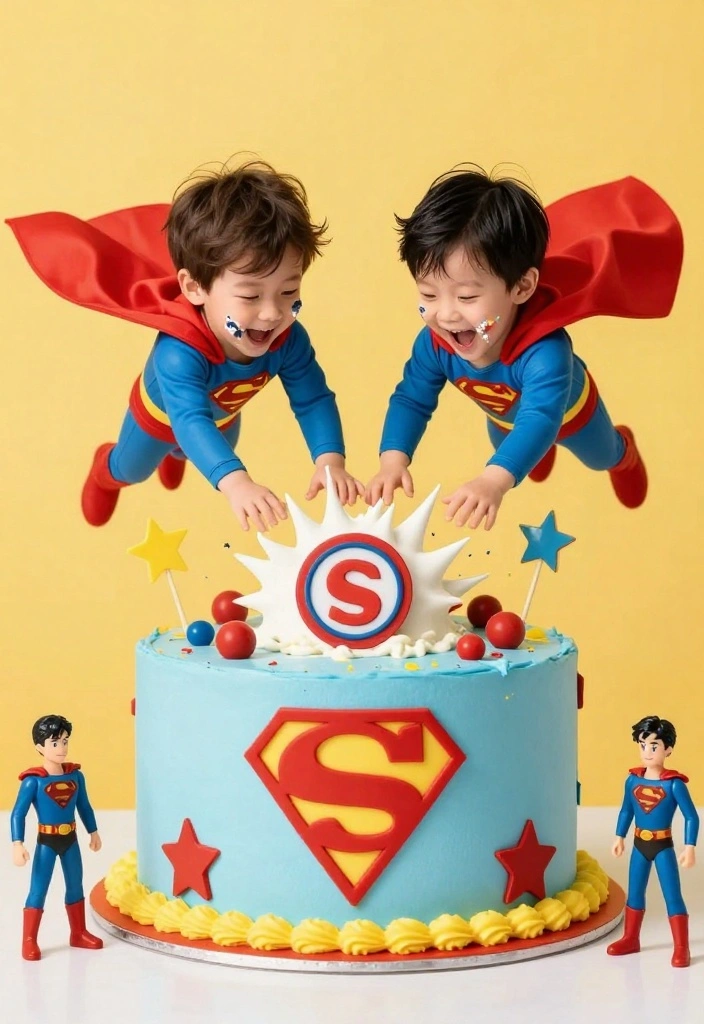 16 Twin Cake Smash Ideas Double the Cute - 9. Superhero Showdown 1