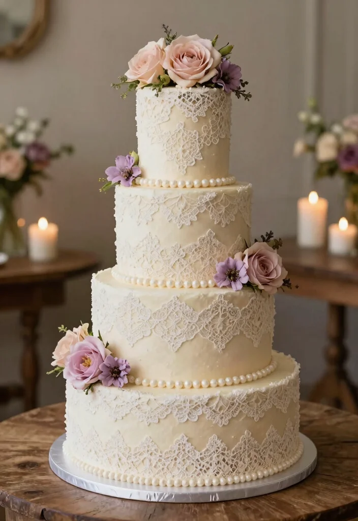 16 Wedding Cake Big Ideas: Grand Statement Designs - 4. Vintage Lace Elegance 1
