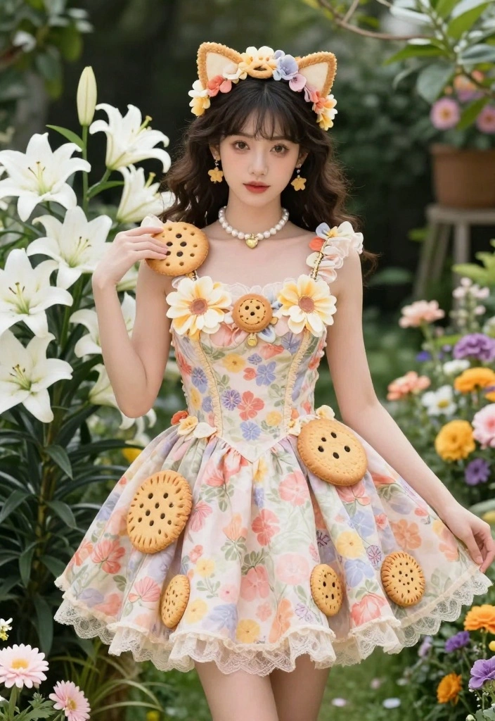 16 White Lily Cookie Costume Ideas for an Elegant Character Look - 16. Charming Cookie-Flower Fusion Costume 1