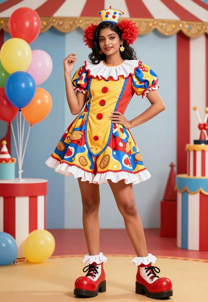 16 White Lily Cookie Costume Ideas for an Elegant Character Look - 8. Sweet Cookie Clown Ensemble 1