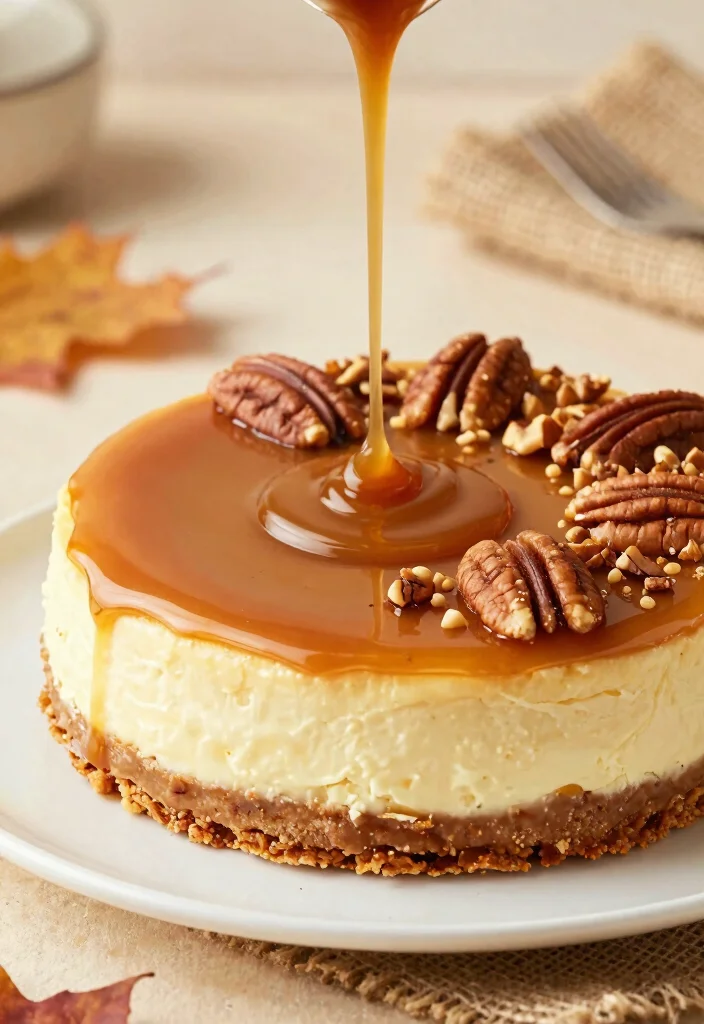 17 Cheesecake Wedding Cake Ideas with a Modern Elegant Twist - 6. Caramel Pecan Cheesecake 1