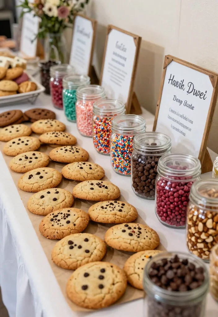 17 Cookie Table Wedding Display Ideas: Sweet Abundant Setup - 5. Cookie Bar with Customizable Toppings 1