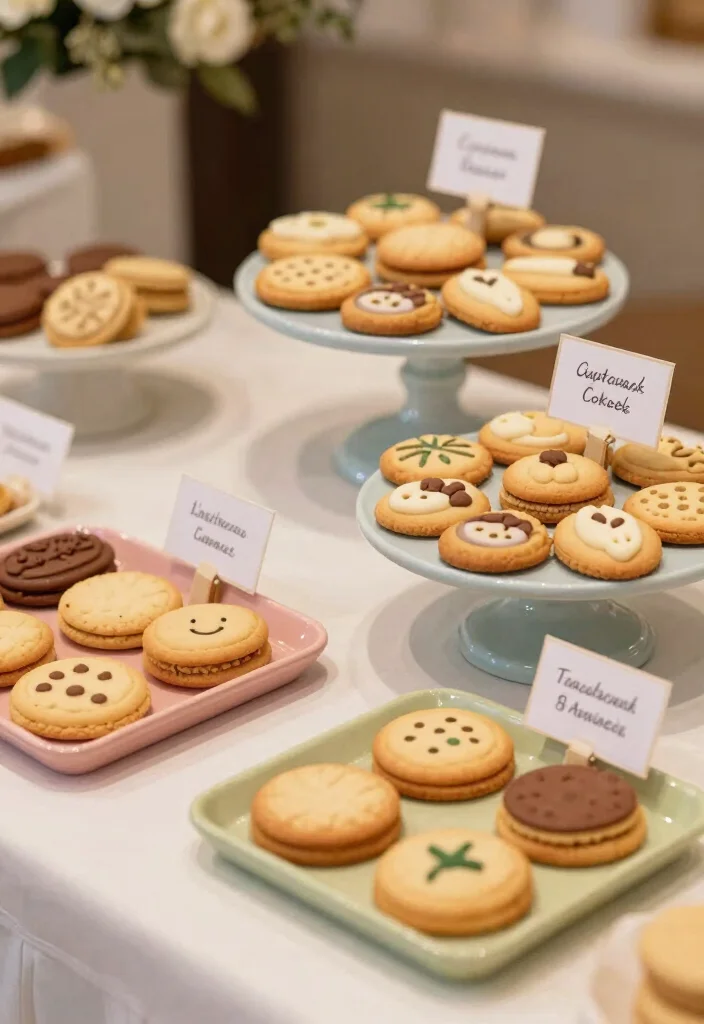 17 Cookie Table Wedding Display Ideas: Sweet Abundant Setup - 6. Miniature Treats for a Bite-Sized Delight 1