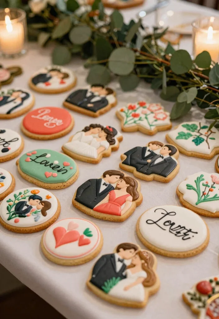 17 Cookie Table Wedding Display Ideas: Sweet Abundant Setup - 7. Themed Cookie Shapes for Personal Touch 1