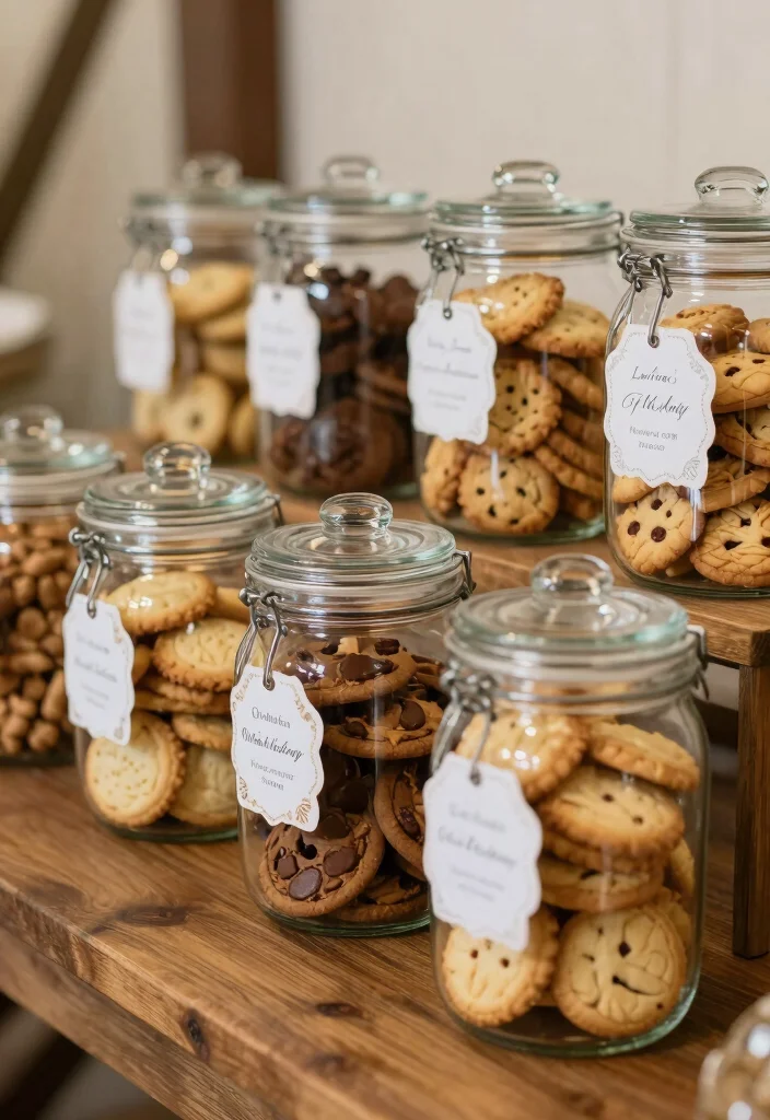 17 Cookie Table Wedding Display Ideas: Sweet Abundant Setup - 9. Cookie Jars for a Sweet Display 1
