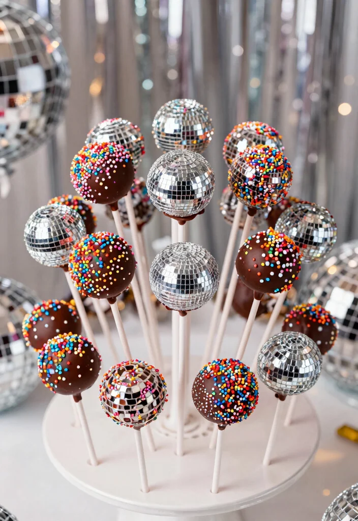 17 Disco Birthday Cake Ideas Retro Sparkle Glam - 10. Cake Pops with Disco Sparkle 1