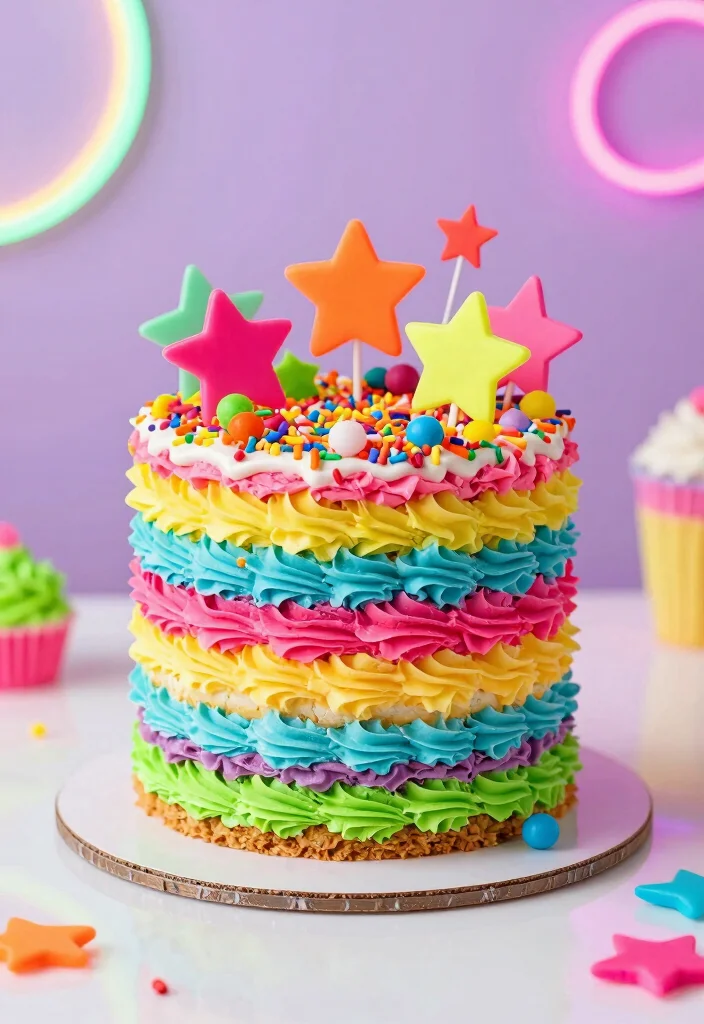 17 Disco Birthday Cake Ideas Retro Sparkle Glam - 3. Funky Neon Cake 1