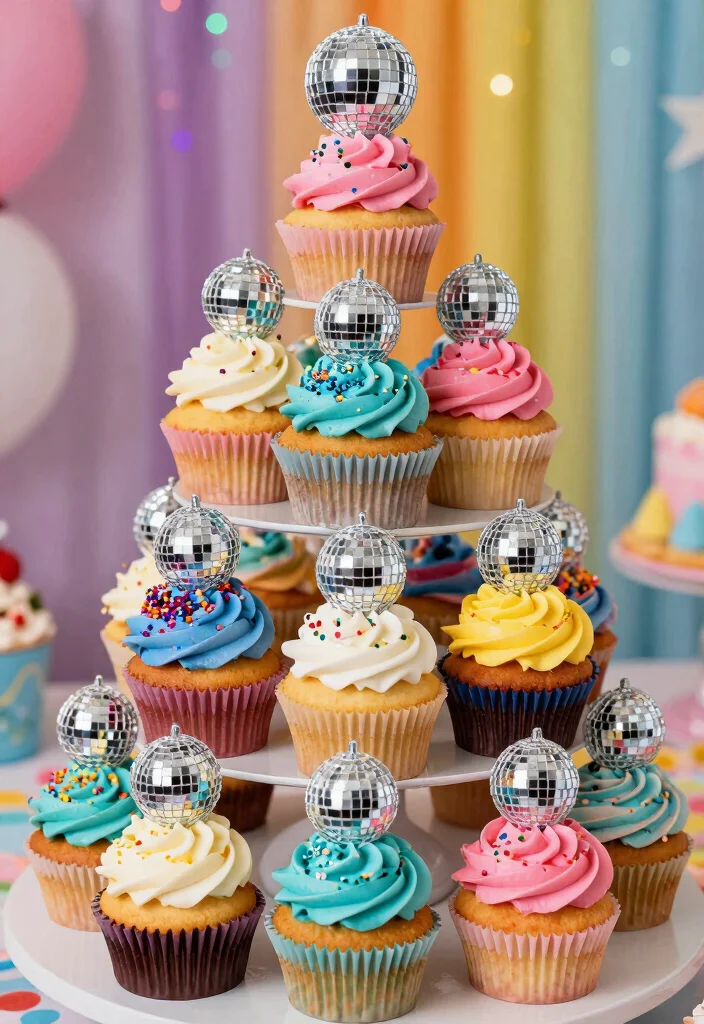 17 Disco Birthday Cake Ideas Retro Sparkle Glam - 7. Disco Cupcakes 1