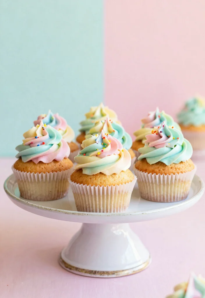 17 Pastel Cake Smash Ideas: Soft Dreamy Colors - 12. Pastel Rainbow Cupcakes 1