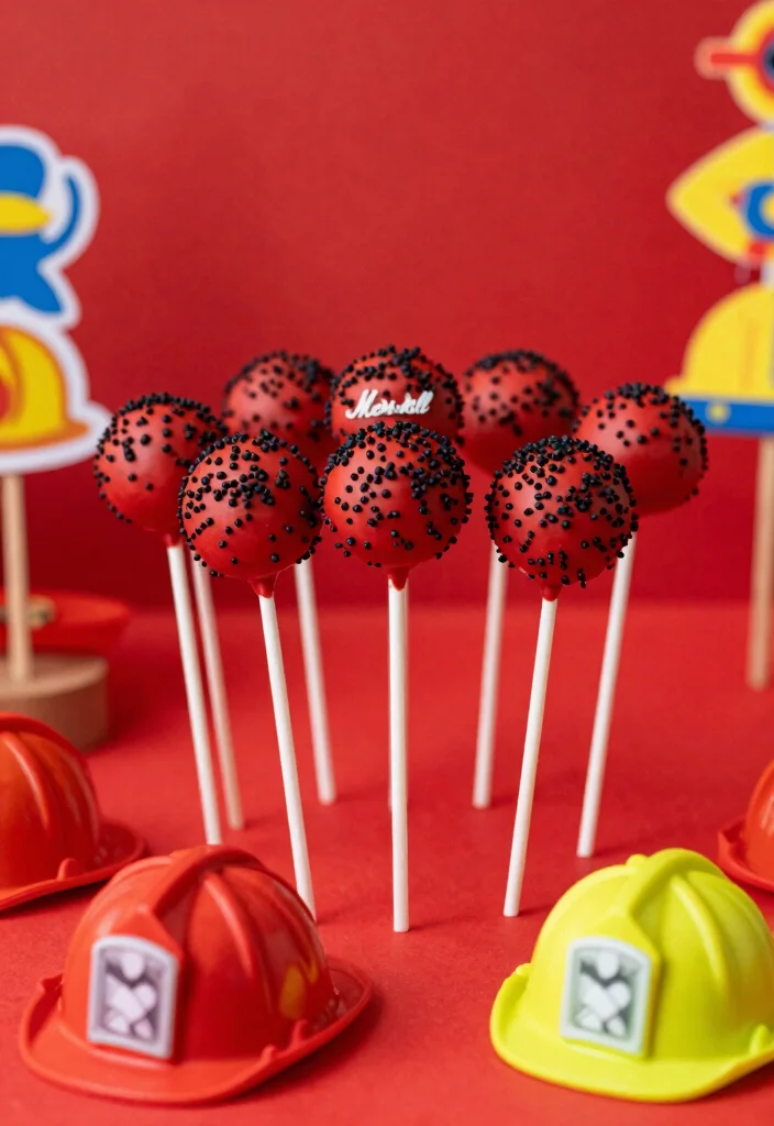 17 Paw Patrol Cake Pops Ideas: Cute Kids Party Treats - 2. Marshall’s Firefighter Cake Pops 1
