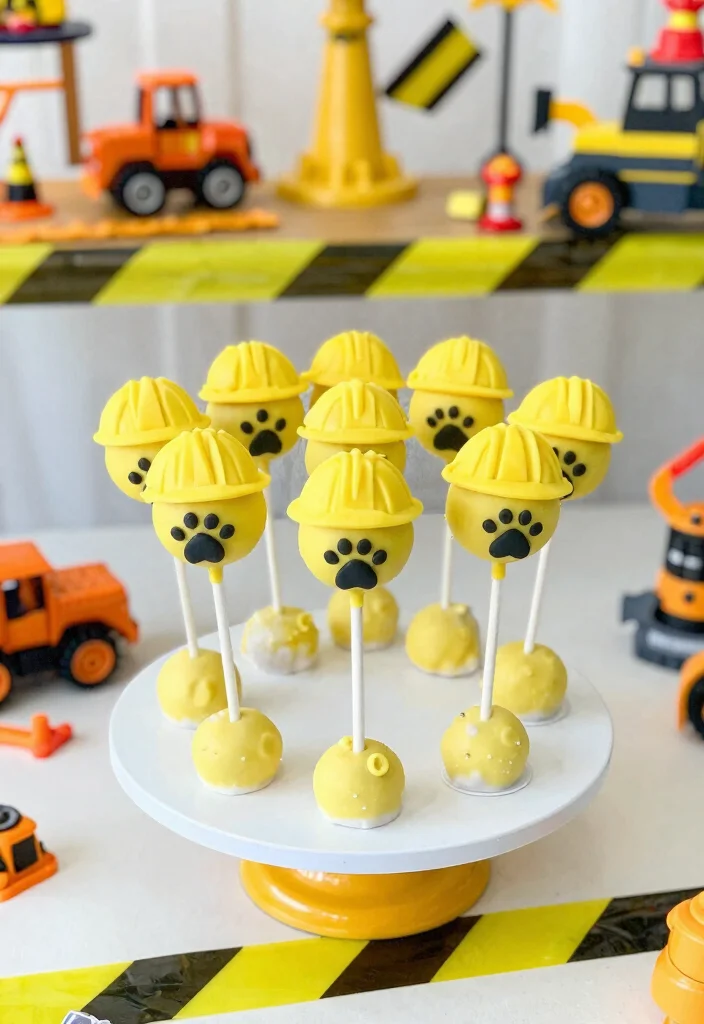17 Paw Patrol Cake Pops Ideas: Cute Kids Party Treats - 4. Rubble’s Construction Cake Pops 1