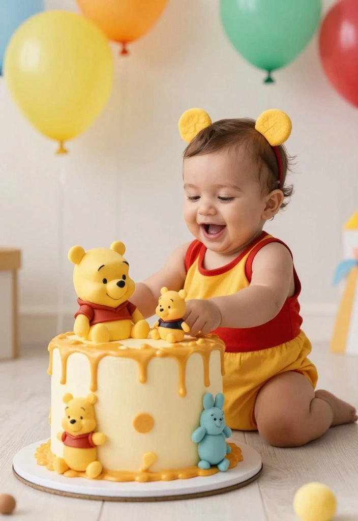 17 Smash Cake Boy Ideas Cute First Birthday Fun - 11. Winnie the Pooh Sweetness 1
