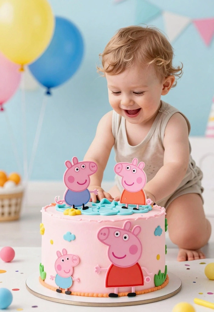 17 Smash Cake Boy Ideas Cute First Birthday Fun - 3. Peppa Pig Puddle Jump 1