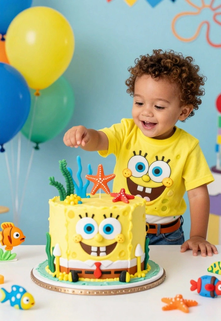 17 Smash Cake Boy Ideas Cute First Birthday Fun - 5. SpongeBob SquarePants under the Sea 1
