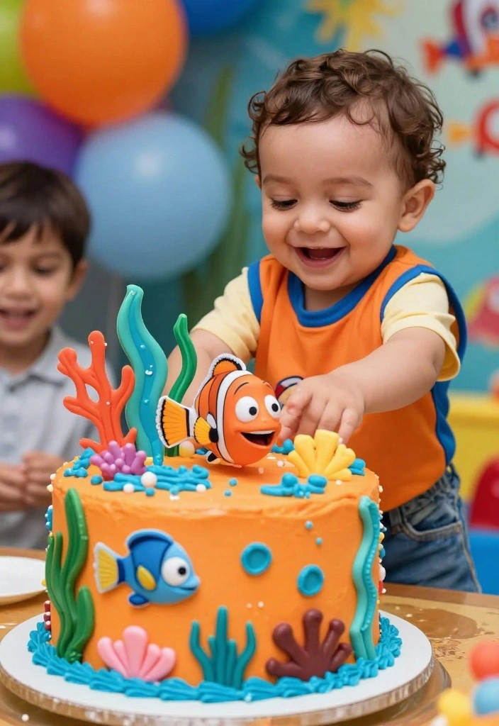 17 Smash Cake Boy Ideas Cute First Birthday Fun - 8. Finding Nemo Underwater Fun 1