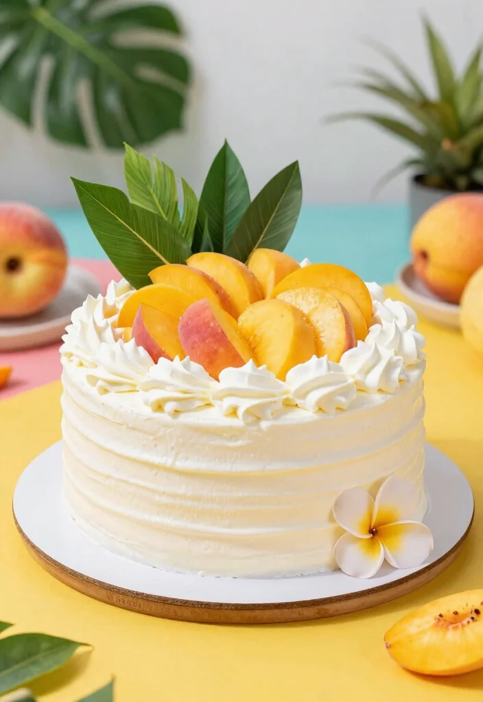 17 Tropical Birthday Cake Ideas: Colorful Island Vibes - 12. Tropical Peaches and Cream Cake 1