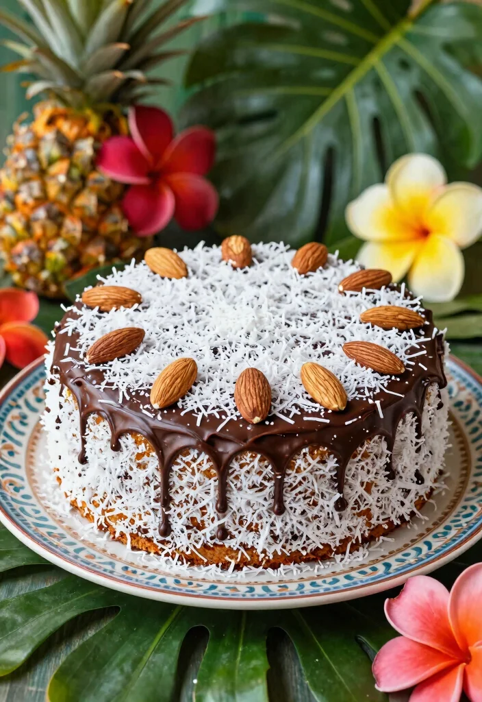17 Tropical Birthday Cake Ideas: Colorful Island Vibes - 14. Tropical Almond Joy Cake 1