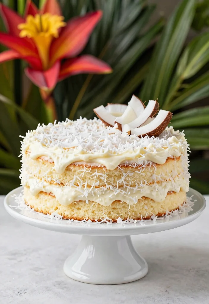 17 Tropical Birthday Cake Ideas: Colorful Island Vibes - 17. Creamy Coconut Layer Cake 1