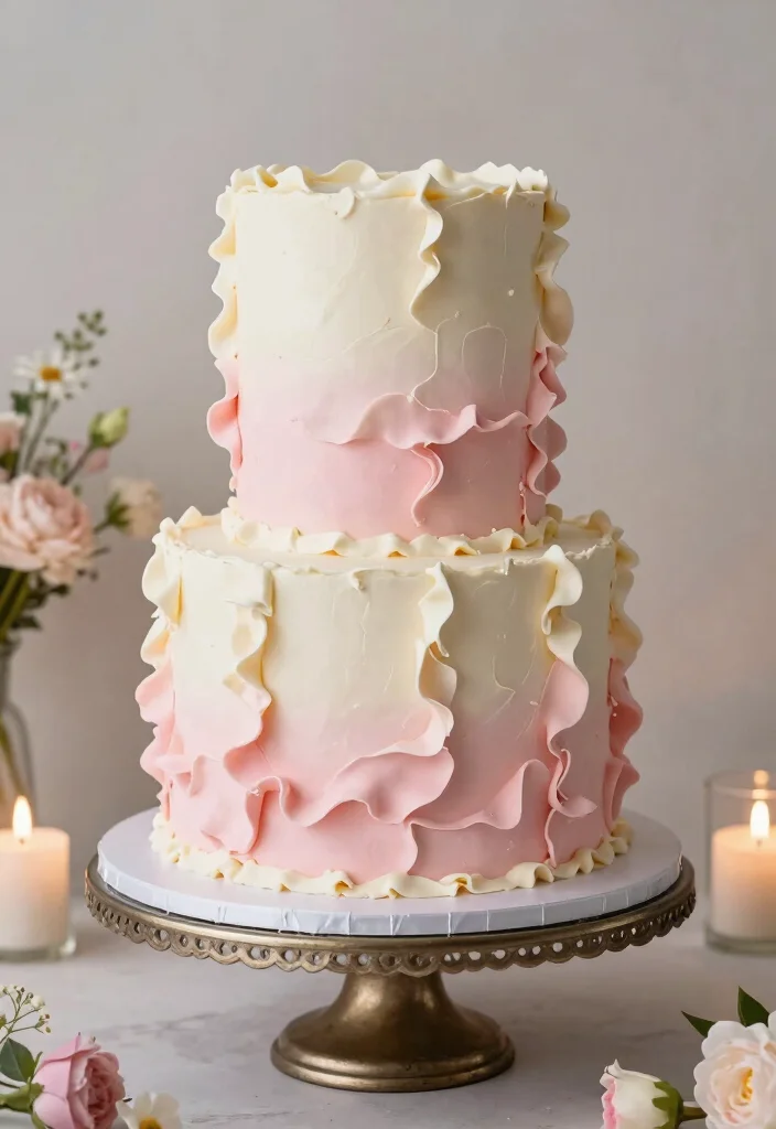 17 Vintage Cake Wedding Ideas: Timeless Romantic Charm - 11. Ombre Buttercream Ruffles 1