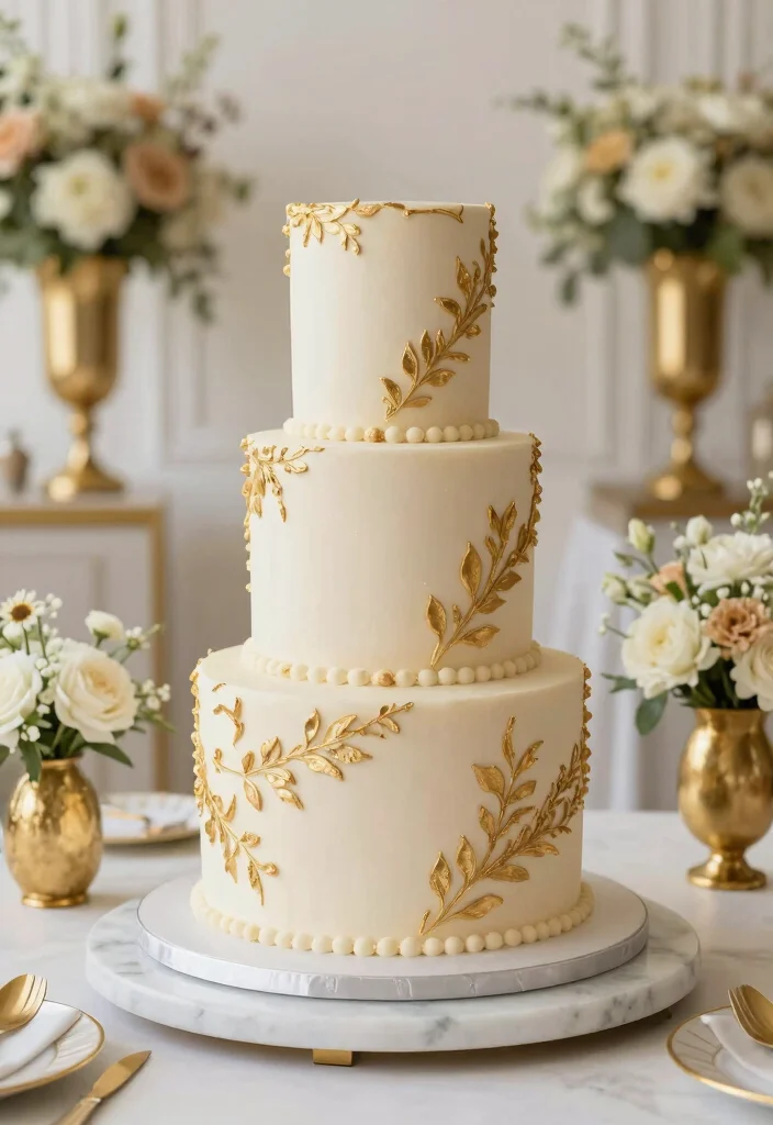 17 Vintage Cake Wedding Ideas: Timeless Romantic Charm - 6. Vintage Charm with Gold Accents 1
