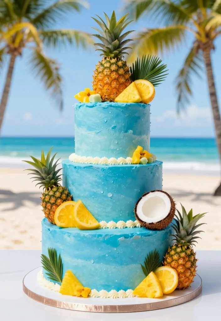 17 Wedding Cake Blue Ideas with an Elegant Modern Touch - 12. Tropical Blue Paradise 1