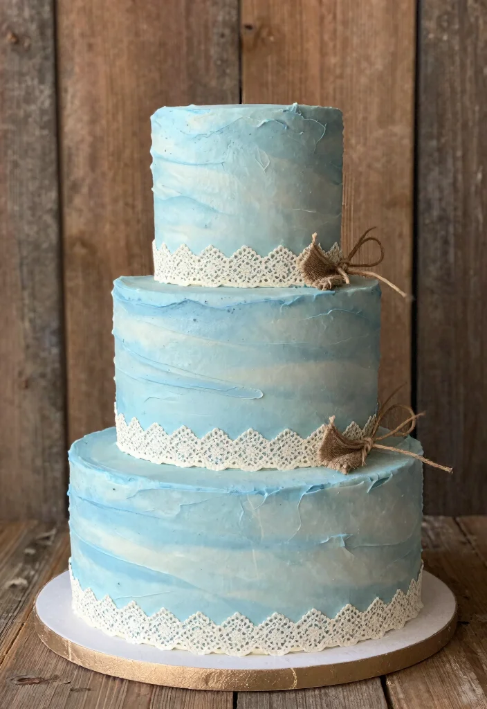 17 Wedding Cake Blue Ideas with an Elegant Modern Touch - 15. Vintage Blue Grains 1