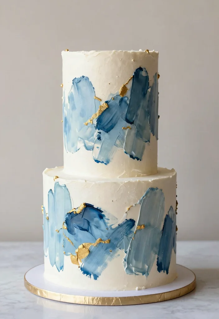 17 Wedding Cake Blue Ideas with an Elegant Modern Touch - 6. Artistic Blue Brushstrokes 1