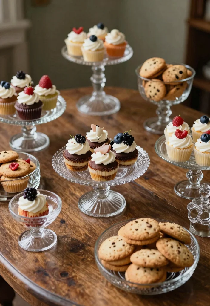 17 Wedding Cake Display Ideas: Stunning Dessert Tables - 12. Vintage Glassware 1