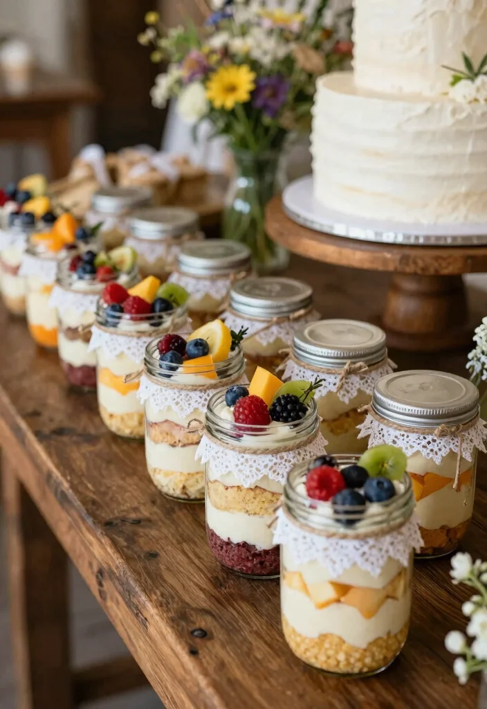 17 Wedding Cake Display Ideas: Stunning Dessert Tables - 4. Mason Jar Desserts 1
